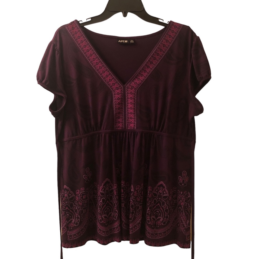 Apt. 9 Purple Geometric V-Neck Tie Blouse XL